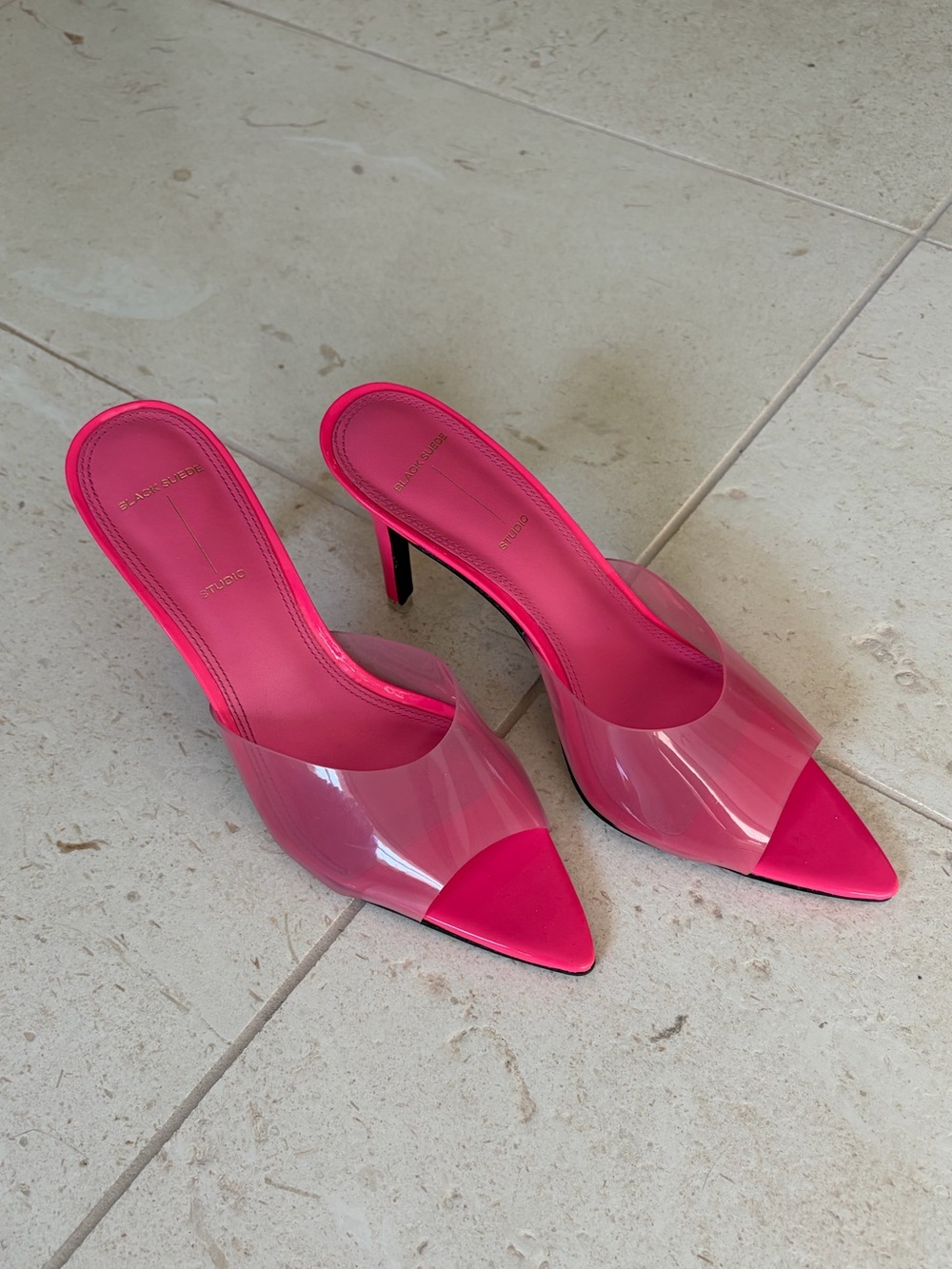 Black Suede Studio Belle Open Toe Pump Heels